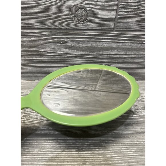 Celluloid Vanity Hand Mirror Green Art Deco Marble Look Embossed Vintage 12.5” - Picture 6 of 9